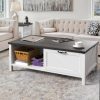 YITAHOME Coffee Table with Storage, Wood Coffee Tables, with Half Open Storage Table, Farmhouse Coffee Tables for Living Room, White & Gray