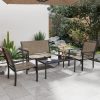 LACOO 4 Pieces Outdoor Furniture Set Patio Textilene Steel Conversation Set with Loveseat Tea Table for Lawn and Balcony, Brown