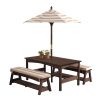 KidKraft Outdoor Wooden Table & Bench with Cushions and Umbrella, Espresso