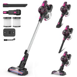 INSE Cordless Vacuum Cleaner, 6-in-1 Rechargeable Stick Vacuum with 2200 mAh Battery, 20kPa Powerful Lightweight Vacuum Cleaner, Up to 45 Mins Runtime, for Home Hard Floor Carpet Pet Hair-N500