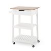 Noble House Treutlen Wood Kitchen Cart with Wheels, White and Natural