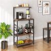 Easyfashion Kitchen Baker's Rack with Side Hooks, Rustic Brown