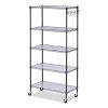 Alera 5-Shelf Wire Shelving Kit with Casters and Shelf Liners, 36w x 18d x 72h, Black Anthracite