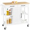 SmileMart Rolling Kitchen Storage Trolley Cart with Cabinet, Drawers and Towel Bar, White