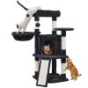 Easyfashion Professional Cat Tree Plush Tower with Basket for Small Kittens, Indoor, Black