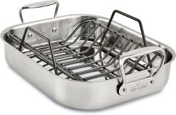 All-Clad Gourmet Stainless Steel Nonstick Roaster with Rack, 11 x 14 inch, Silver