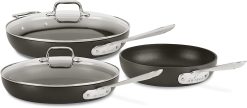 All-Clad HA1 Hard Anodized Nonstick 5 Piece Fry Pan Set 8, 10, 12 Inch Induction Pots and Pans, Cookware Black