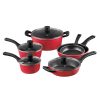 Bergner Retro Collection Cast Aluminum Nonstick Pots and Pans 10 Piece Cookware Set - Red