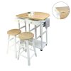 Casual Home New Folding 3-Piece Space Saving Dining Table Rolling Cart with Drawer and Two Stools, Two-Tone Finish (Natural White)
