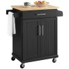 Easyfashion Rolling Kitchen Cart with Storage and Spice Rack, Black