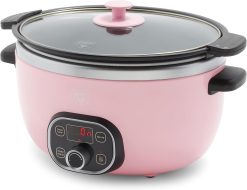 GreenLife Cook Duo Healthy Ceramic Nonstick Programmable 6 Quart Family-Sized Slow Cooker, Pink