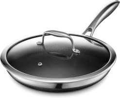HexClad 10 Inch Frying Pan and Lid with Stay Cool Handles, Dishwasher and Oven Safe