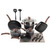 MF Studio 19 Pieces Cookware Set Granite Nonstick Pots and Pans, Black