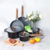 MF Studio Professional Nonstick Cookware Dishwasher Safe Black Granite Pots and Pans Set