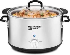 Magic Mill Extra Large 10 Quart Slow Cooker With Metal Searing Pot & Transparent Tempered Glass Lid Multipurpose Lightweight Slow Cookers
