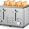 WHALL 4 Slice Toaster Stainless Steel,Toaster-6 Bread Shade Settings,Bagel Defrost Cancel Function with Dual Control Panels