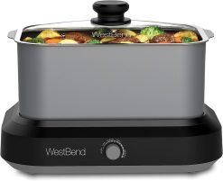West Bend 87906 Slow Cooker, Large-Capacity Non-Stick Crockpot with Variable Temperature Control, 6 Qt, Silver