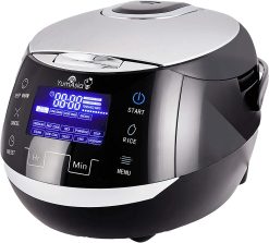 Yum Asia Sakura Rice Cooker with Ceramic Bowl and Advanced Fuzzy Logic (8 Cup, 1.5 Litre) 6 Rice Cook Functions, (Black and Silver)