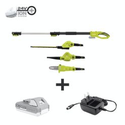 Sun Joe 24-Volt Cordless Lawn Care System Kit, Hedge Trimmer, Pole Saw, Leaf Blower, 2.0-Ah Battery and Charger