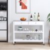 Redmon Mobile Kitchen Island With Two Large Open Shelves, Two Drawer, Stainless Steel Top, White Finish