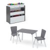 Delta Children 4-Piece Toddler Playroom Set – Includes Play Table with Dry Erase Tabletop and 6 Bin Toy Organizer with Reusable Vinyl Cling Stickers, Grey/White