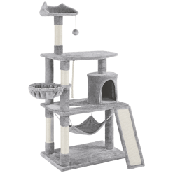 SMILE MART 61" Cat Tree with Condo and Scratching Post Tower, Light Gray