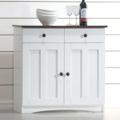 Baxton Studio Lauren Modern and Contemporary 2-Tone White and Dark Brown Buffet Kitchen Cabinet with 2 Doors and 2 Drawers