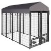 VEIKOUS PS0101-02 4 ft. x 8 ft. Outdoor Dog Kennel In-Ground Fence with Rotating Feeding Door and Cover, Coverage Area 0.0007-Acre