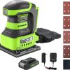 Greenworks 24V Cordless 1/4 Quarter Sheet Sander 11,000 OPM with 2Ah Battery and Charger