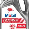 Mobil Full Synthetic High Mileage Motor Oil 5W-20, 5 Quart