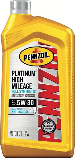 Pennzoil Platinum High Mileage Full Synthetic 5W-30 Motor Oil for Vehicles Over 75K Miles (1-Quart, Case of 6)