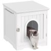 SmileMart Wooden Enclosed Litter Box Cat House Side Table, White