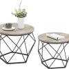 VASAGLE Small Coffee Table Set of 2, Round Coffee Table with Steel Frame, Side End Table for Living Room, Bedroom, Office, Greige and Black