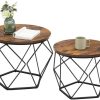 VASAGLE Small Coffee Table Set of 2, Round Coffee Table with Steel Frame, Side End Table for Living Room, Bedroom, Office, Rustic Brown and Black