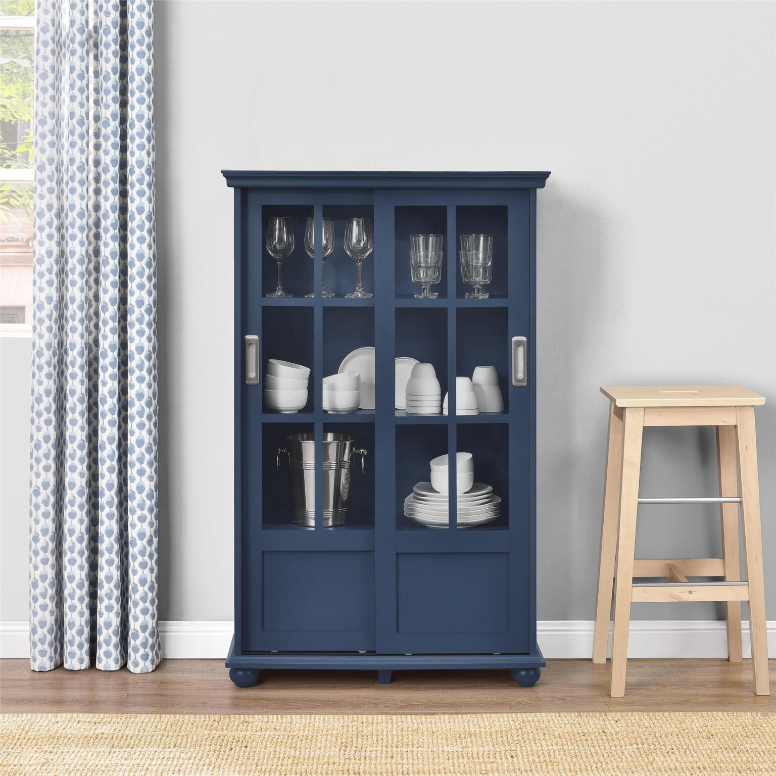 Ameriwood Home Aaron Lane Bookcase with Sliding Glass Doors - BLUE ...