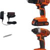 BLACK+DECKER 20V MAX Cordless Drill and Impact Driver, Power Tool Combo Kit with Battery and Charger (BD2KITCDDI)