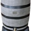 RTS Home Accents 551000655A5681, Woodgrain with Black Stripes Polyethylene 50 Gallon Flat Back Rain Barrel with Stand, Color