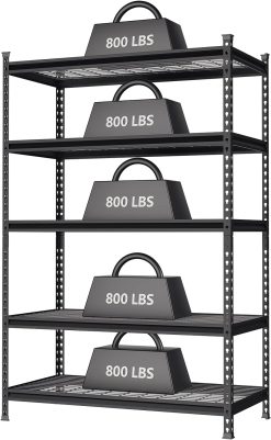 WORKPRO 5-Tier Metal Shelving Unit, 48”W x 24”D x 72”H, Heavy Duty Adjustable Storage Rack, 4000 lbs Load Capacity (Total)