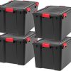 IRIS 74 Quart WeatherPro™ Plastic Storage Bin Tote Organizing Container with Durable Lid and Seal and Secure Latching Buckles, 4 Pack