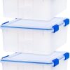 IRIS USA 3 Pack 30 Quart WeatherPro Plastic Storage Box Durable Lid and Seal and Secure Latching Buckles