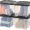 IRIS USA 4 Pack 19qt Clear View Plastic Storage Bin with Lid and Secure Latching Buckles, Clear&Black