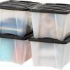 IRIS USA 4 Pack 32qt Clear View Plastic Storage Bin with Lid and Secure Latching Buckles, Clear&Black