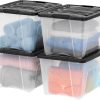 IRIS USA 4 Pack 53qt Clear View Plastic Storage Bin with Lid and Secure Latching Buckles, Clear Black