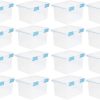 Sterilite 32 Quart Stackable Clear Plastic Storage Tote Container with Blue Gasket Latching Lid for Home and Office Organization, Clear (16 Pack)
