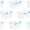 Sterilite Large 32 Quart Multipurpose Clear Plastic Storage Container Tote with Latching Lid for Home and Office Organization, (8 Pack)