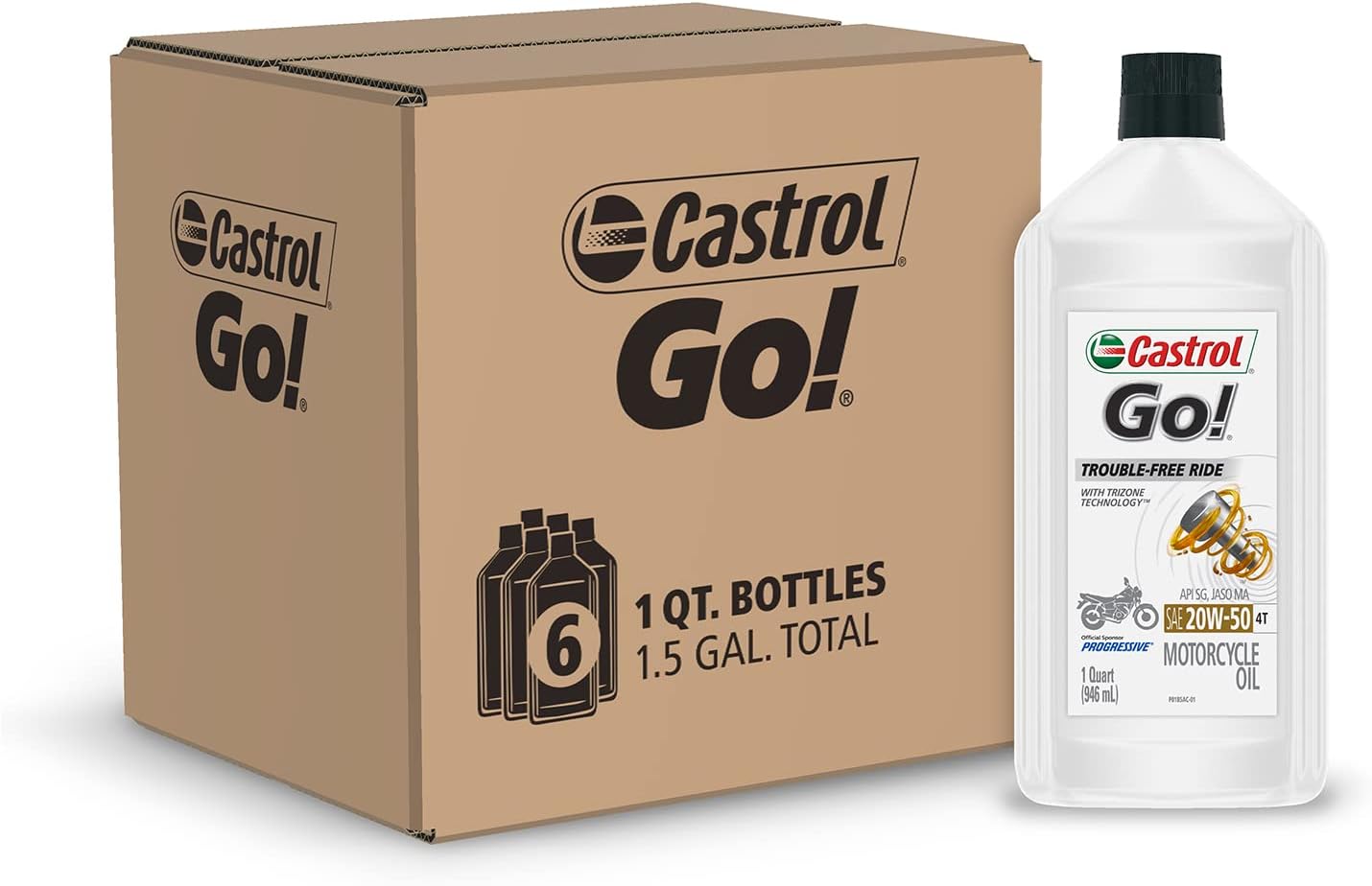 6102 Castrol 6102 GO! 20W-50 4T Motorcycle Oil - 1 Quart Bottle, (Pack of 6)