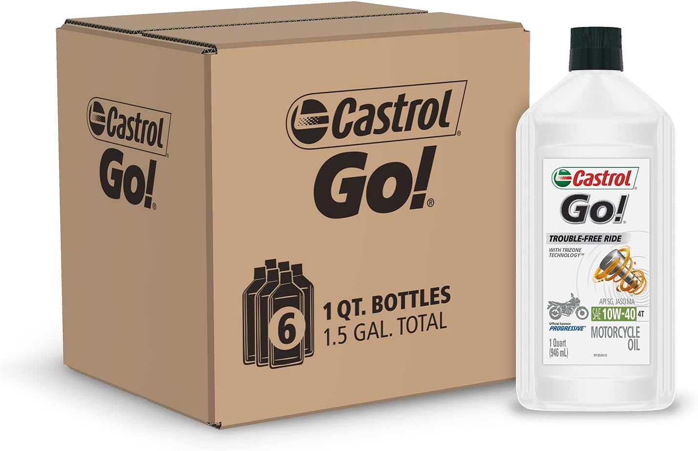 6103 Castrol 6103 Go! 10W-40 4T Motorcycle Oil, 1 Liter, Pack of 6