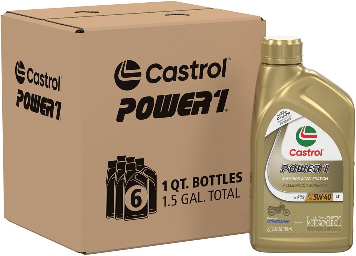 6113 Castrol 6113 Power1 4T 5W-40 Full Synthetic Motorcycle Oil, 1 Quart, Pack of 6