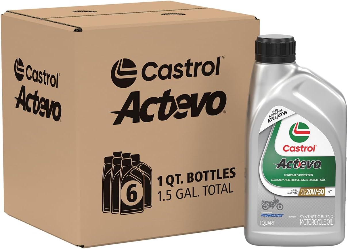 6139 Castrol 6139 Actevo 4T 20W-50 Synthetic Blend Motorcycle Oil, 1 Quart, Pack of 6