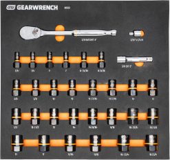 GEARWRENCH 86525 31 Piece Bolt Biter Ratchet Socket Set MM/SAE with EVA Foam Tray - Black
